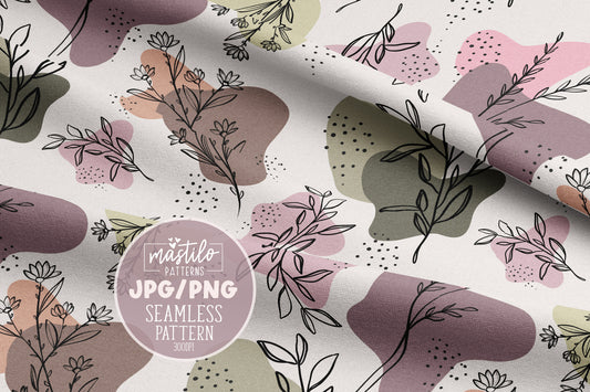 Abstract Boho Botanical Seamless Pattern Design, Boho Fabric Pattern Design