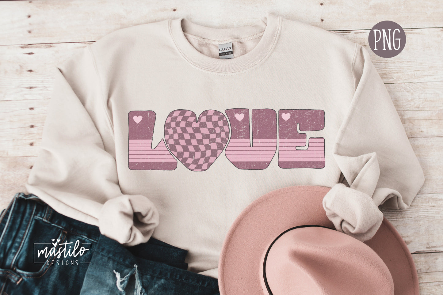 Valentine's Day Sublimation PNG Design | Love & Vintage Checkered T-Shirt Graphic