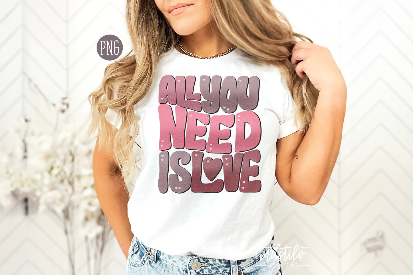 All You Need Is Love Valentine's Day PNG Sublimation Design, Valentines Png Designs, Retro Png