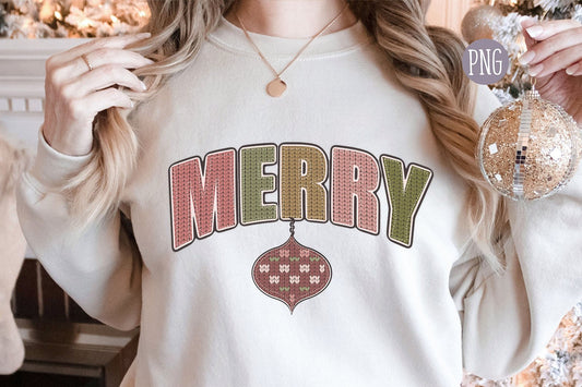 Merry Png, Boho Christmas, Christmas PNG for Shirt, Faux Knit Pattern Png