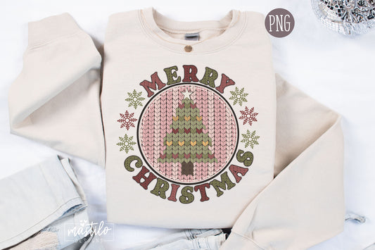 Christmas Tree Png, Boho Christmas Tree, Christmas PNG for Shirt, Faux Knit Pattern Png