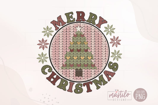 Christmas Tree Png, Boho Christmas Tree, Christmas PNG for Shirt, Faux Knit Pattern Png