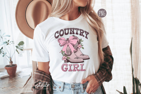 Country Girl Png, Western Cowgirl Boots png, Coquette png, Pink Bow, Aesthetic Png