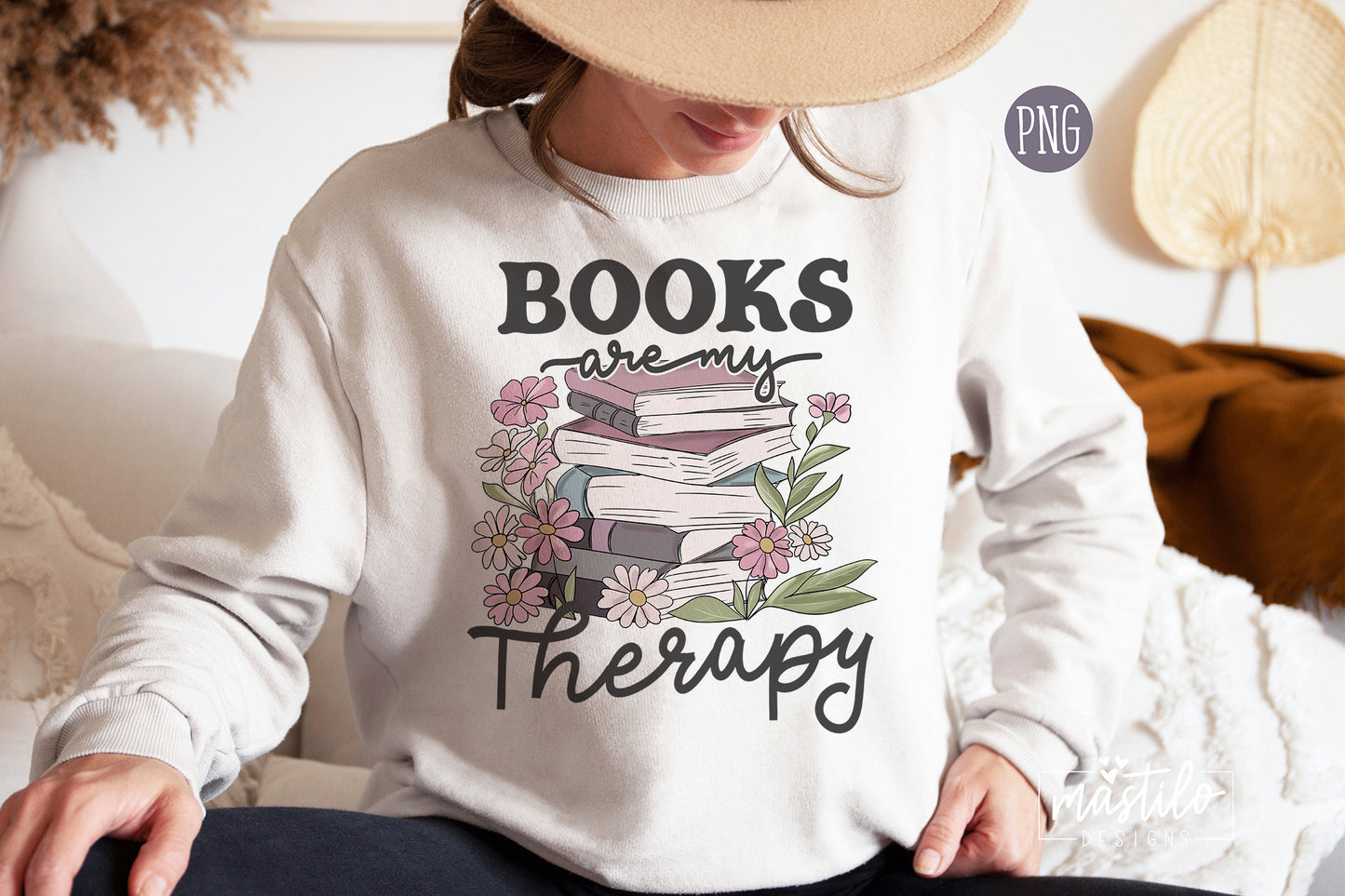 Books Are My Therapy Png, Book Lover Png, Bookish Png, Book Pile Sublimation Download