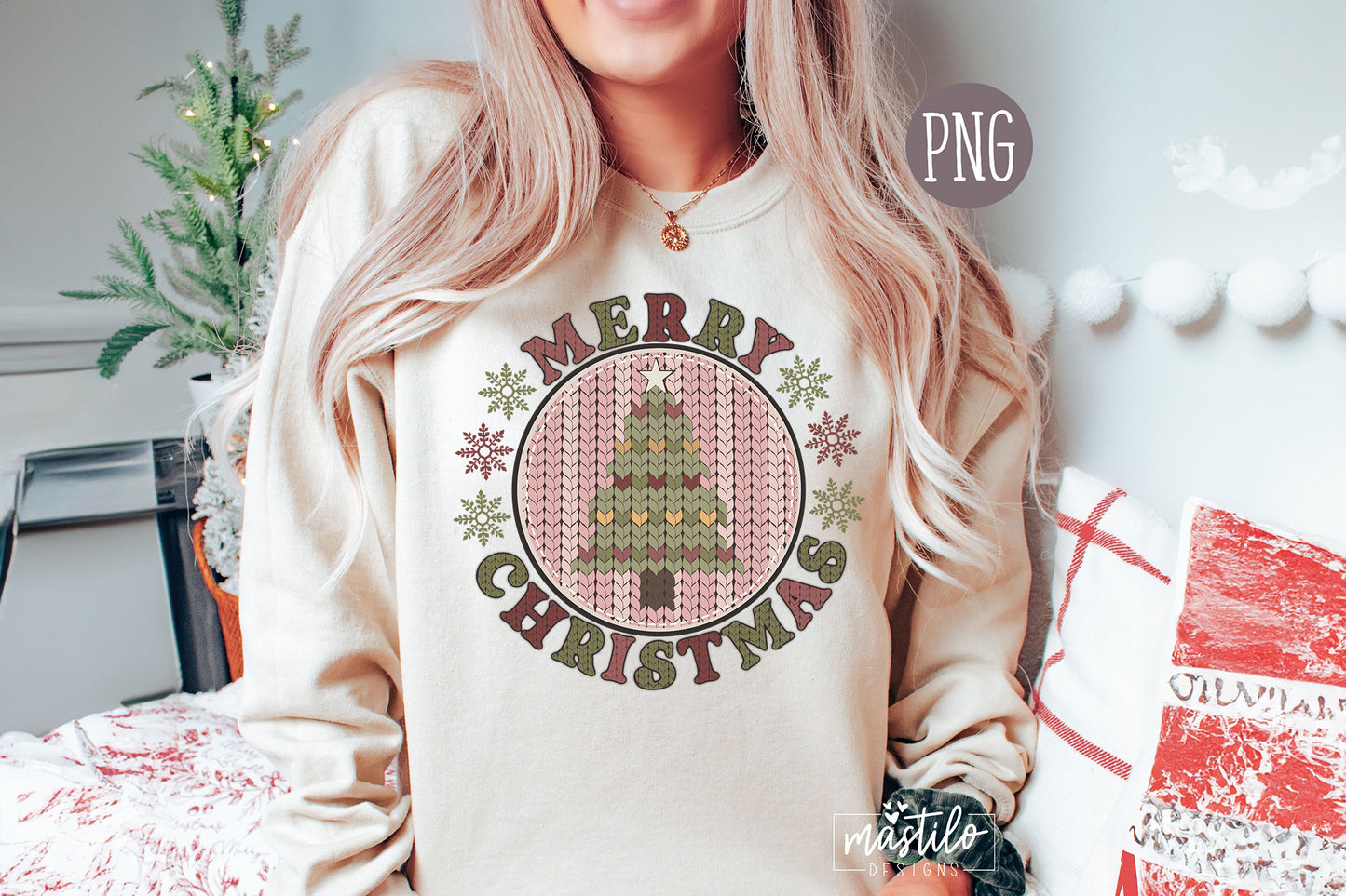 Christmas Tree Png, Boho Christmas Tree, Christmas PNG for Shirt, Faux Knit Pattern Png