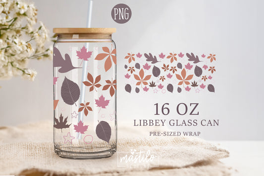 Fall Leaves 16 oz Glass can wrap Png, Fall Leaves can cup wrap