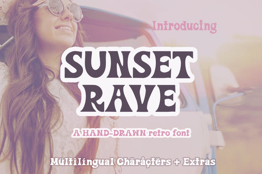 Hand Drawn Retro Font - Sunset Rave, OTF font, Handwritten font, Crafts font, Retro font