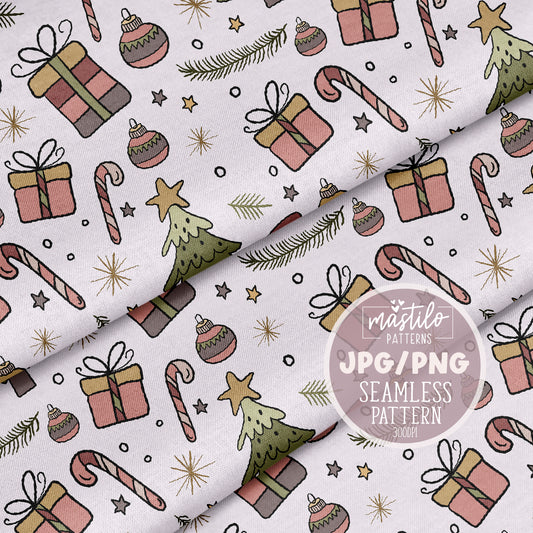 Christmas Seamless Pattern, Christmas Ornaments Seamless Pattern, Boho Sublimations