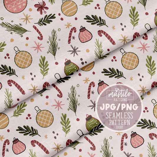 Boho Christmas Doodles Seamless Pattern, Christmas Ornaments Pattern, Seamless Pattern