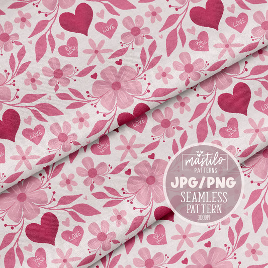 Romantic Love Valentine's Day Seamless Pattern | Boho Hearts Art for Fabric & Sublimation