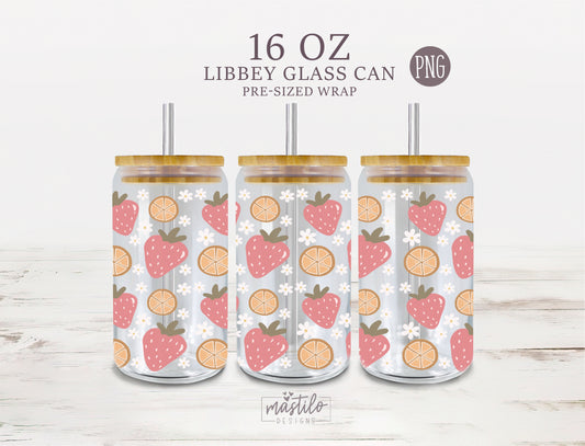 Summer Strawberry Glass can wrap Png, Strawberry Trendy Glass can cup wrap png