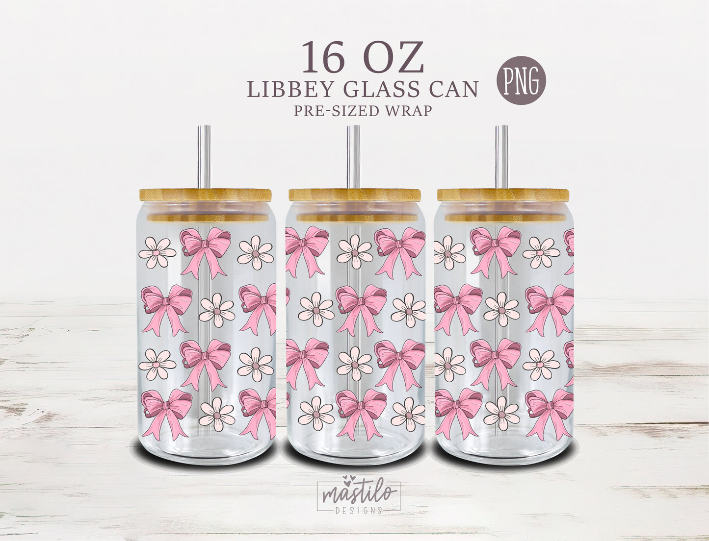 Floral Bows Cup Wrap, Coquette Glass Cup Wrap, 16 Glass Can Wrap