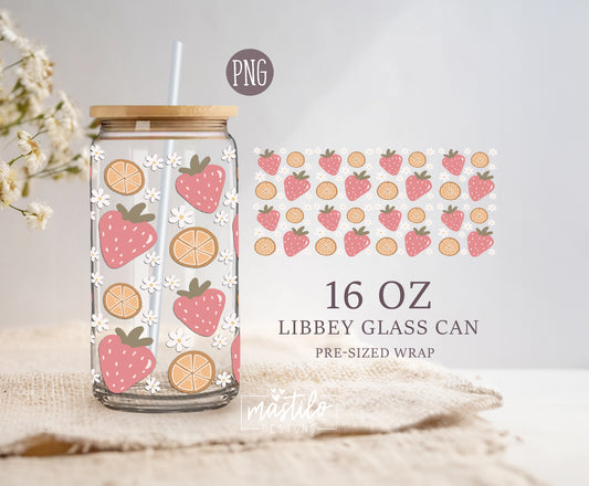 Summer Strawberry Glass can wrap Png, Strawberry Trendy Glass can cup wrap png