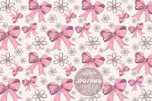 Coquette Girly seamless pattern, Trendy Bows Seamless Pattern, Girly pattern