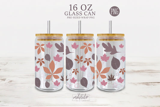 Fall Leaves 16 oz Glass can wrap Png, Fall Leaves can cup wrap