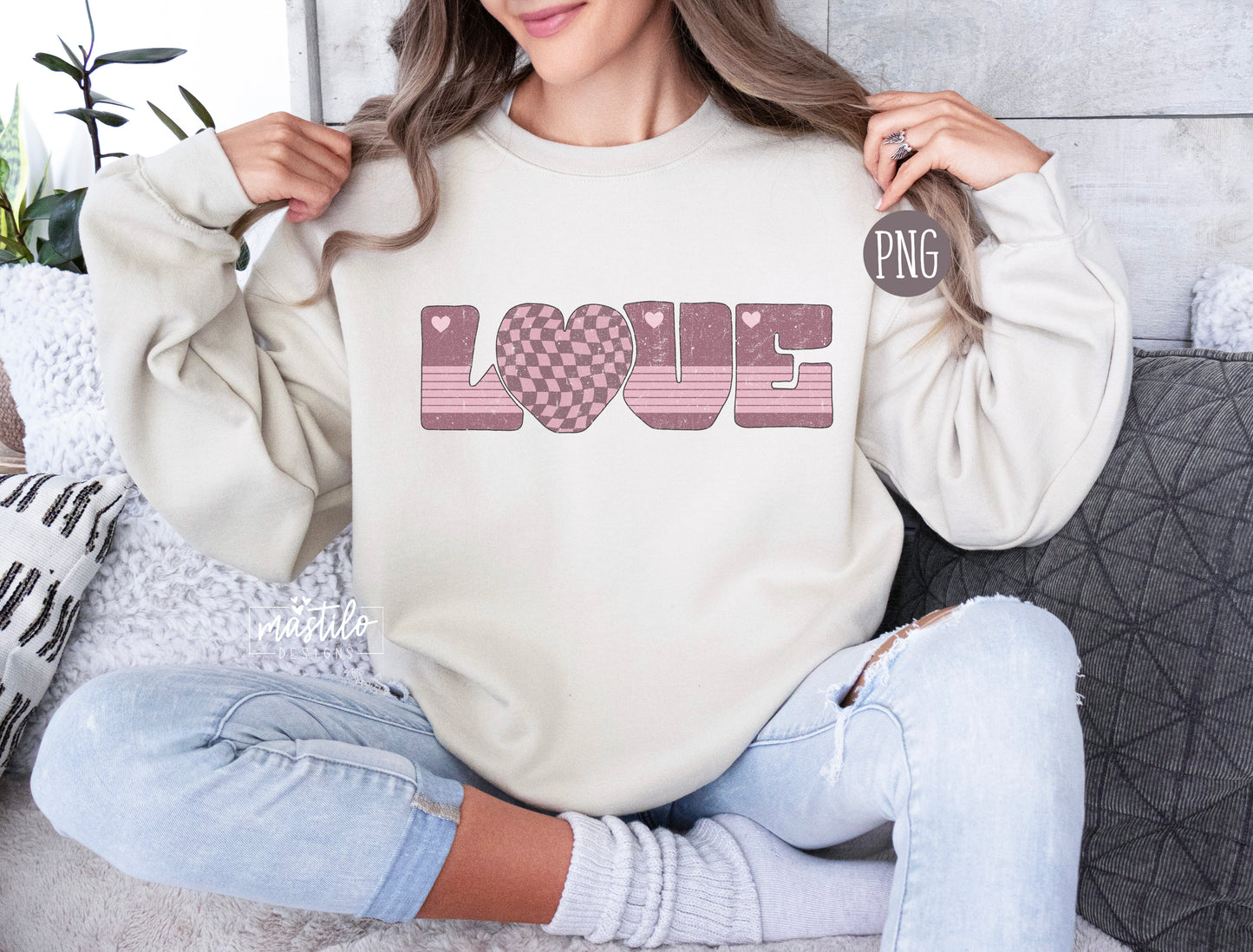 Valentine's Day Sublimation PNG Design | Love & Vintage Checkered T-Shirt Graphic