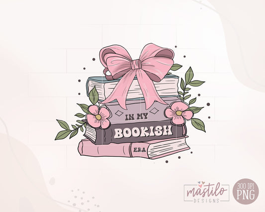 In My Bookish Era, Coquette Png, Trendy Books png, Pink Books, Book Lover Png