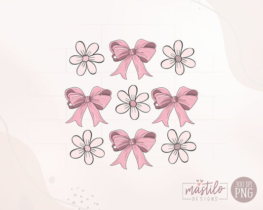 Coquette Pink Bow and flowers Png, Trendy Bow png, Soft Girl Era png