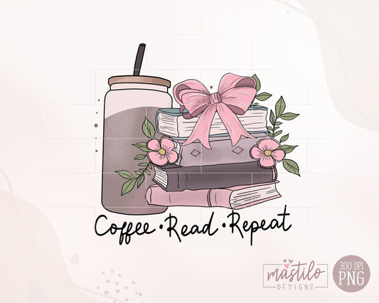 Coffee Read Repeat Coquette Png, Trendy Books png, Pink Books