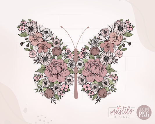 Boho Floral Butterfly Png