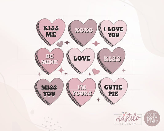 Conversation Hearts PNG, Valentine's Sublimation, Hearts PNG