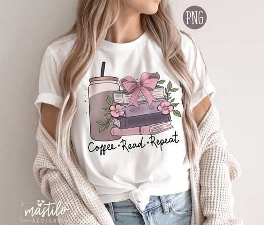 Coffee Read Repeat Coquette Png, Trendy Books png, Pink Books