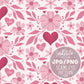 Romantic Love Valentine's Day Seamless Pattern | Boho Hearts Art for Fabric & Sublimation