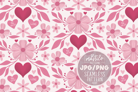 Romantic Love Valentine's Day Seamless Pattern | Boho Hearts Art for Fabric & Sublimation