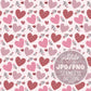 Boho Floral Hand-Drawn Valentine's Day Seamless Pattern - Pink Hearts for Sublimation & Fabric