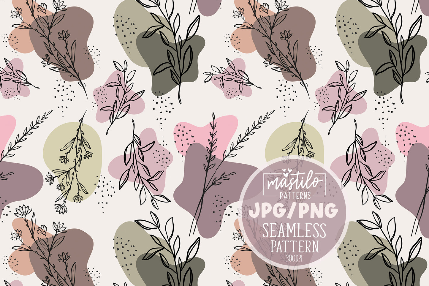 Abstract Boho Botanical Seamless Pattern Design, Boho Fabric Pattern Design