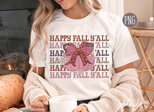 Happy fall Y'all Png, Coquette Fall Sublimation Designs, Pumpkin Season Png