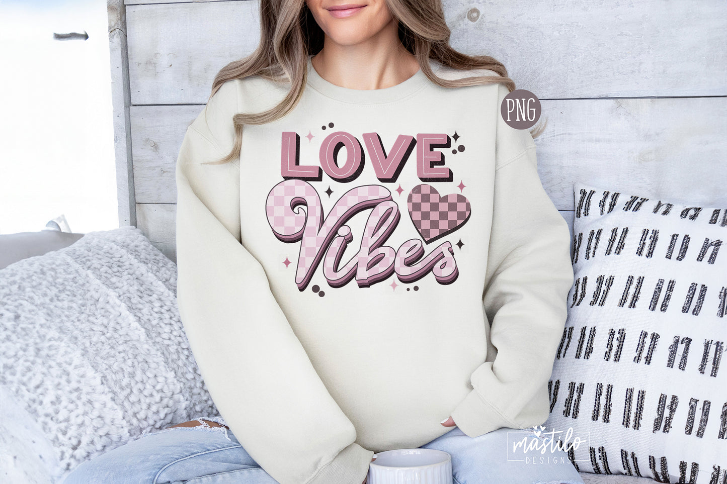 Love Vibes Retro Valentine's Day PNG Sublimation Design, Valentines Png Designs