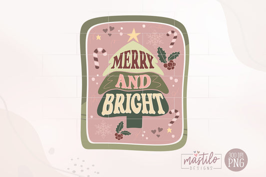 Merry and Bright Christmas Sublimation Designs, Trendy Christmas Png Design