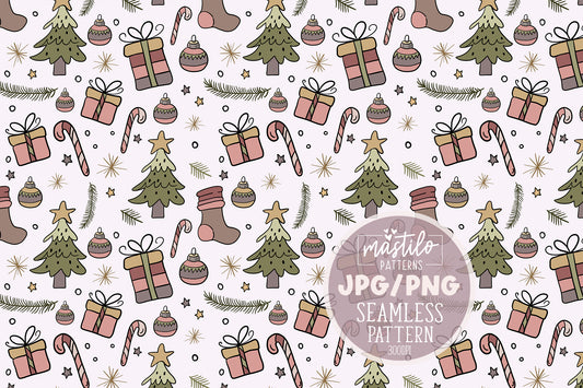 Christmas Seamless Pattern, Christmas Ornaments Seamless Pattern, Boho Sublimations