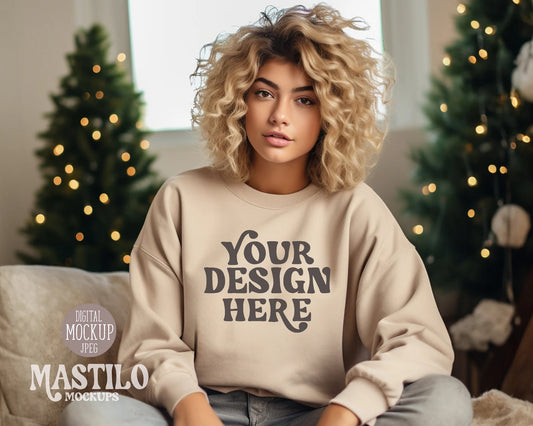 Gildan 18000 Crewneck, Christmas Model Mockup, Winter Mockup