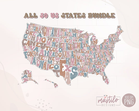 50 US States PNG Bundle, US States Bundle, Texas Png