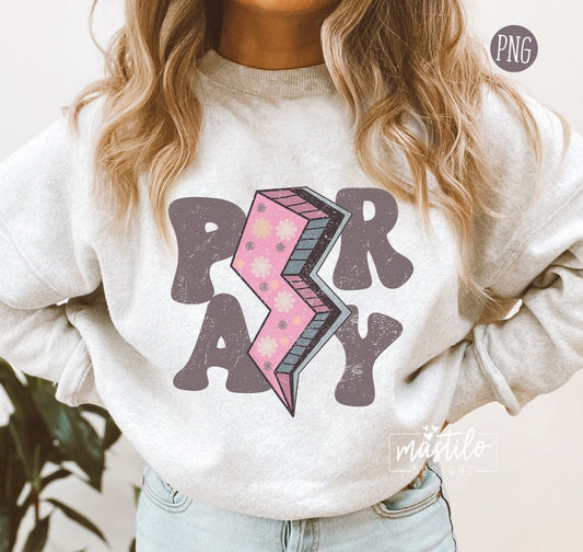 Pray Sublimation Png, Retro Lightning Bolt Png, Retro Pray Png