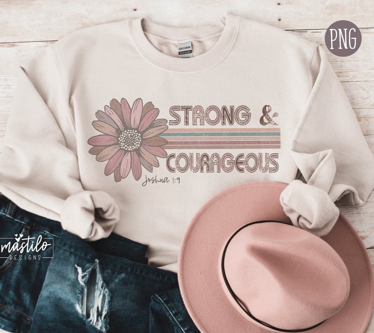 Strong And Courageous Png, Retro Christian Png, God PNG, Christian Shirt Designs