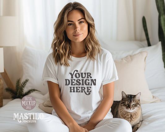 Cat Mom Mockup, Cat Parent Tshirt, White Bella Canvas 3001 T-shirt Mockup