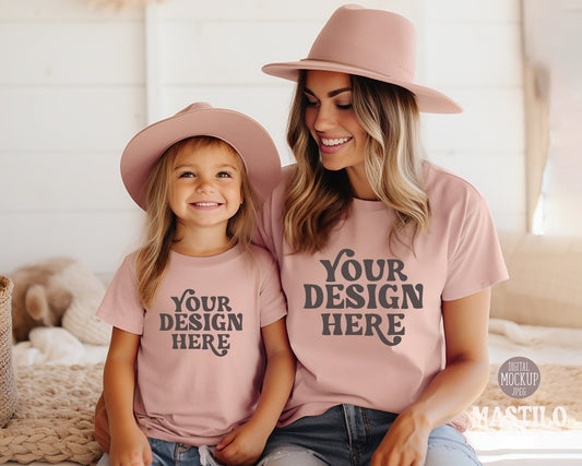 Mommy and me shirts mockup, Pink tshirt mockup photo, t-Shirt mock up