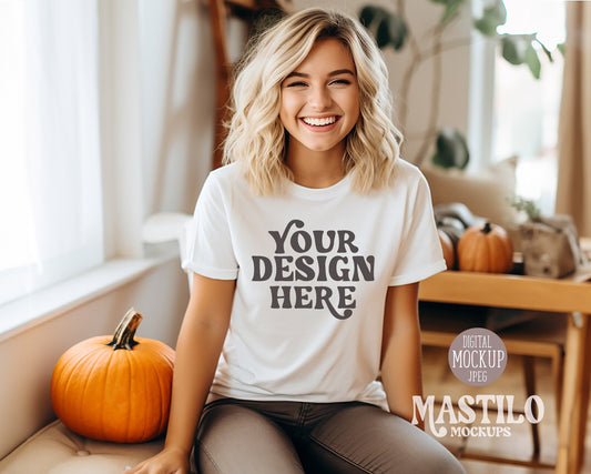 Halloween White Shirt Mockup, White Bella Canvas 3001 T-shirt