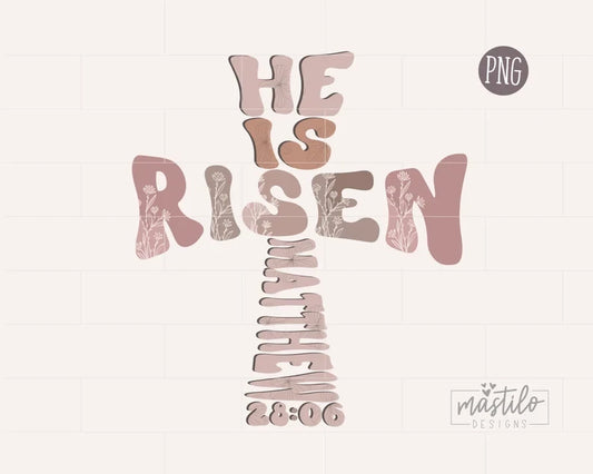 Easter Sublimation Designs, He Is Risen Cross PNG