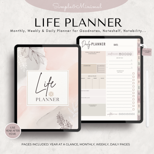 Boho Undated Goodnotes Planner, Weekly Digital Planner, Monthly Planner