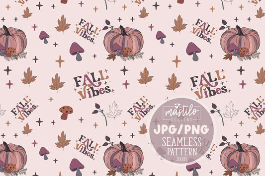 Fall Seamless Pattern, Fall Vibes Sublimation Pattern, Pumpkin Seamless