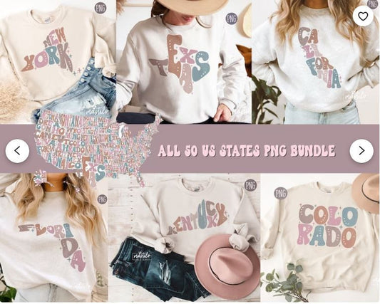 50 US States PNG Bundle, US States Bundle, Texas Png