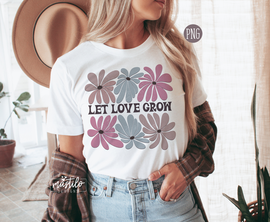 Let Love Grow png, Sublimation downloads, Retro png design Retro Matisse Flowers