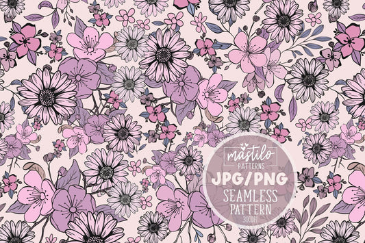 Wild Flowers Seamless Pattern, Boho Floral Pattern Design, Boho