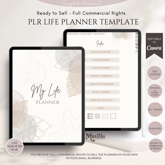 PLR Digital Planner Template, Hyperlinked PLR, Commercial Use Planner