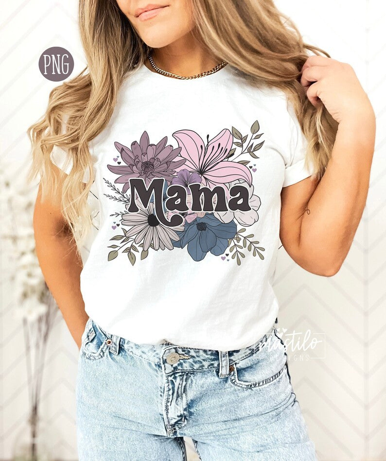 Mama Floral Bouquet PNG, Mama Floral Sublimation, Trendy Boho Mom Png