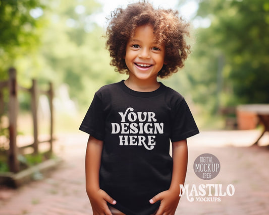 Kids Black T-Shirt Mockup, BC3001Y T-Shirt Mockup, Bella Canvas 3001 Youth